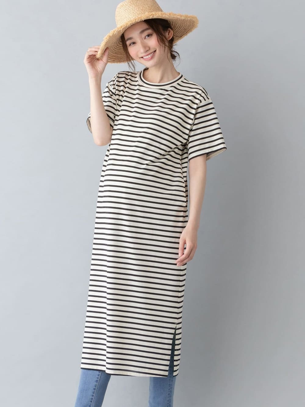 マタニティ ワンピース|ain（アイン）T/C天竺ボーダーワンピース　マタニティ・授乳服【出産後も長く使える】|オフ