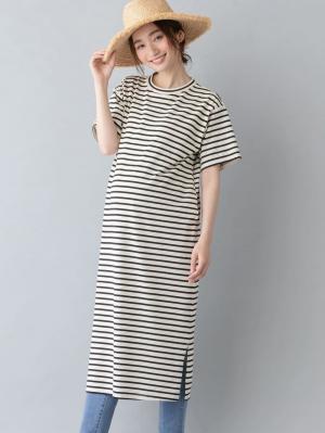 マタニティ ワンピース|ain（アイン）T/C天竺ボーダーワンピース　マタニティ・授乳服【出産後も長く使える】|オフ