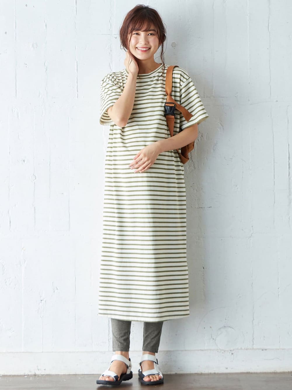 マタニティ ワンピース|ain（アイン）T/C天竺ボーダーワンピース　マタニティ・授乳服【出産後も長く使える】|カーキ