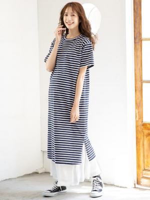 マタニティ ワンピース|ain（アイン）T/C天竺ボーダーワンピース　マタニティ・授乳服【出産後も長く使える】|ネイビー