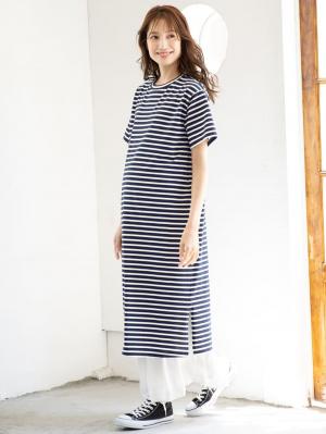 マタニティ ワンピース|ain（アイン）T/C天竺ボーダーワンピース　マタニティ・授乳服【出産後も長く使える】|ネイビー