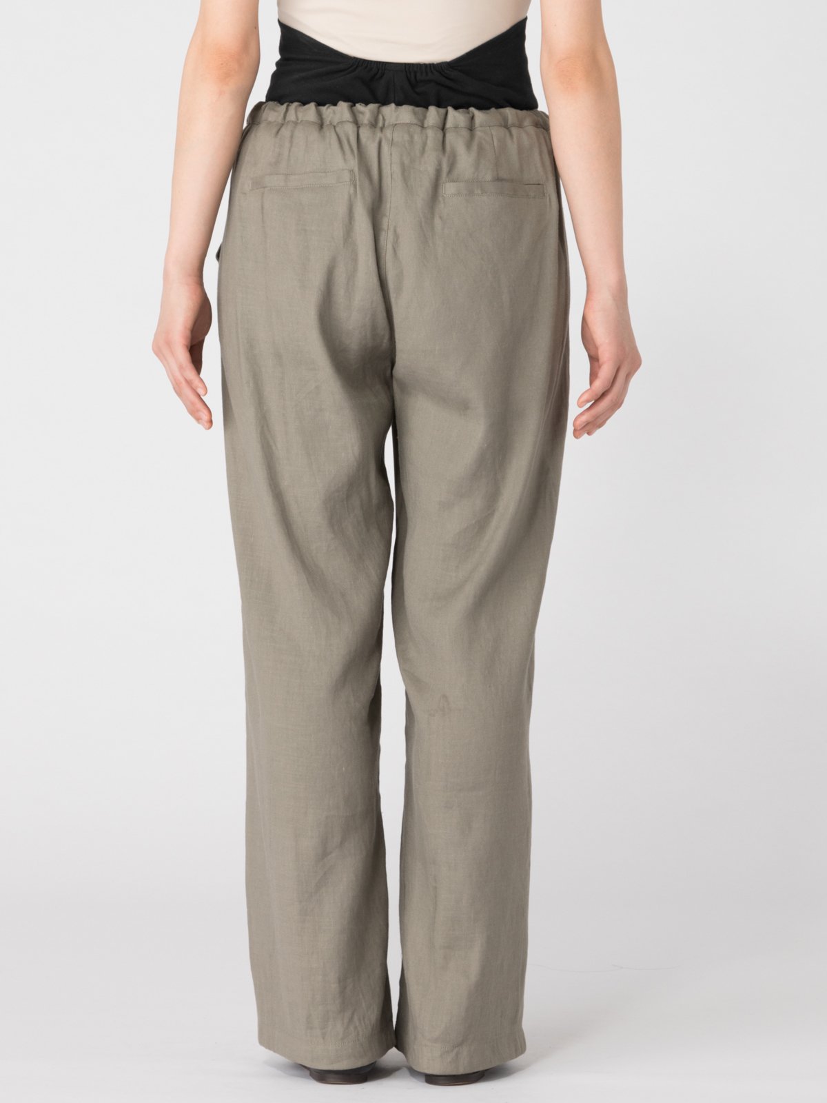 マタニティ パンツ|【産前産後対応】麻混タックストレートパンツ【出産後も長く使える】