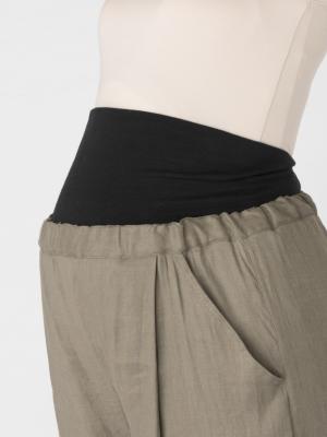 マタニティ パンツ|【産前産後対応】麻混タックストレートパンツ【出産後も長く使える】