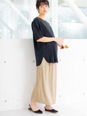 マタニティ スカート|【産前産後対応】麻混タイトスカート【出産後も長く使える】|ベージュ