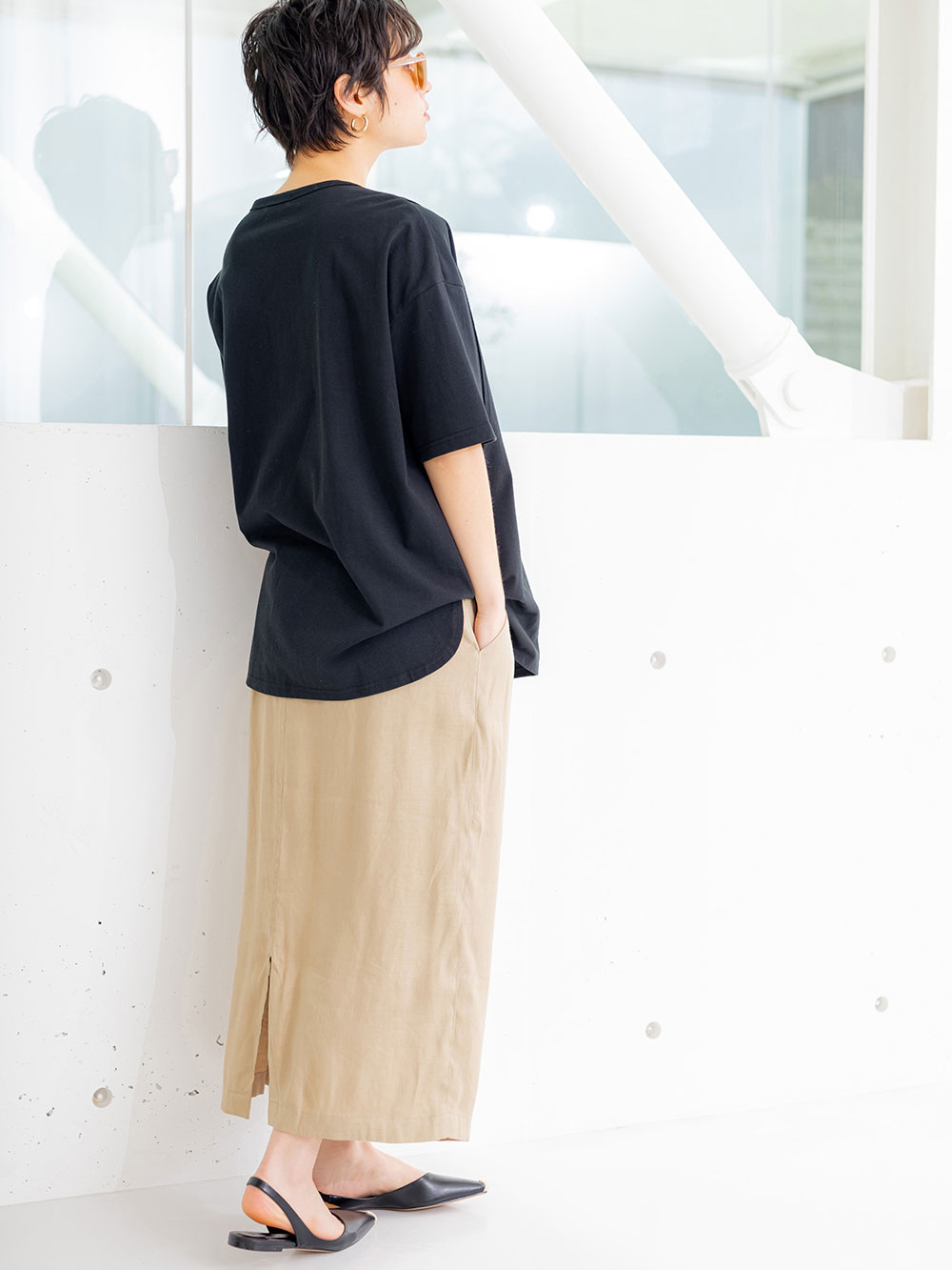 マタニティ スカート|【産前産後対応】麻混タイトスカート【出産後も長く使える】|ベージュ