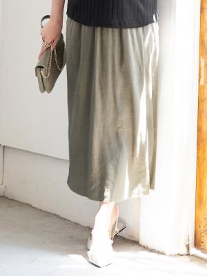 マタニティ スカート|【産前産後対応】麻混タイトスカート【出産後も長く使える】|カーキ