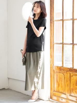 マタニティ スカート|【産前産後対応】麻混タイトスカート【出産後も長く使える】|カーキ