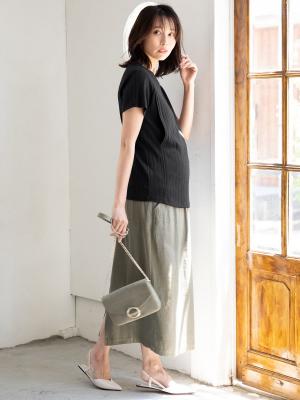マタニティ スカート|【産前産後対応】麻混タイトスカート【出産後も長く使える】|カーキ