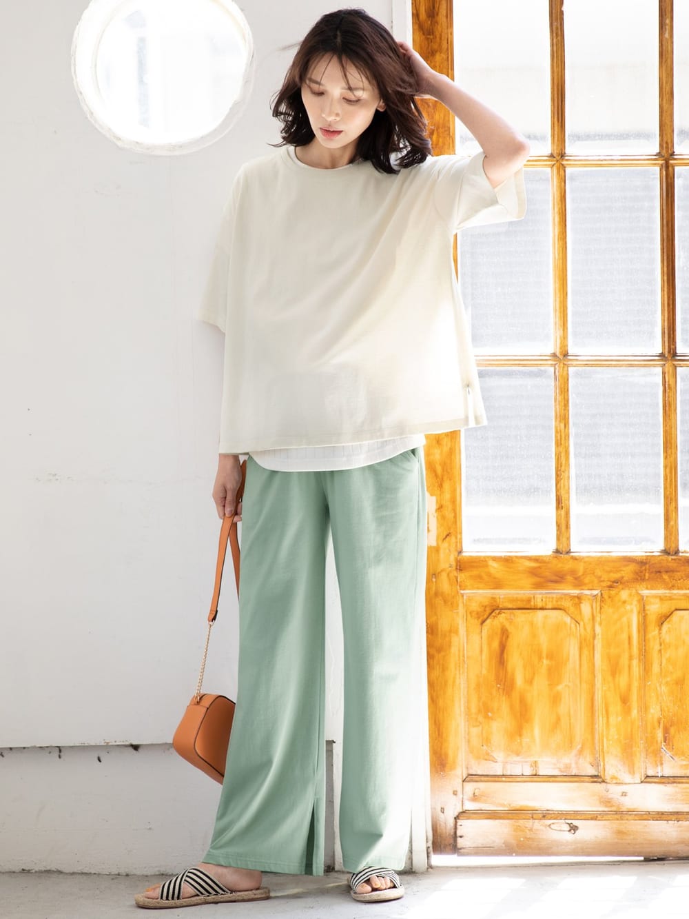 産前産後対応 カットソーワイドパンツ マタニティウェア 授乳服通販 エンジェリーベ 公式