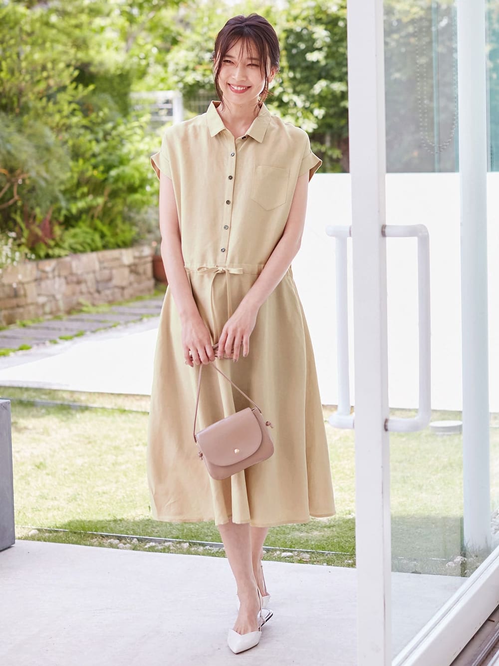 授乳しやすい テンセル麻前開きワンピース エンジェリーベ マタニティウェア 授乳服通販 エンジェリーベ 公式