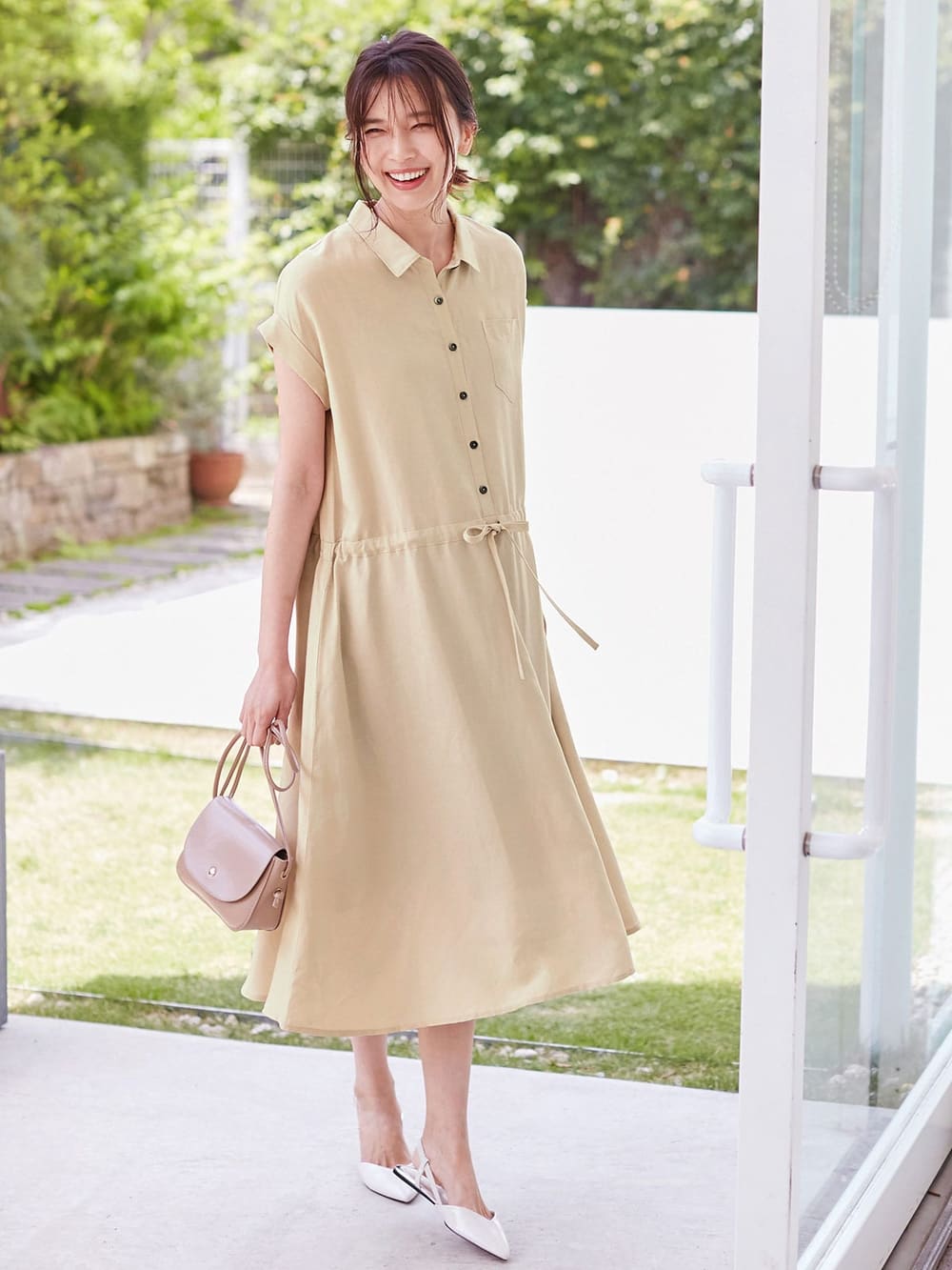 授乳しやすい テンセル麻前開きワンピース エンジェリーベ マタニティウェア 授乳服通販 エンジェリーベ 公式