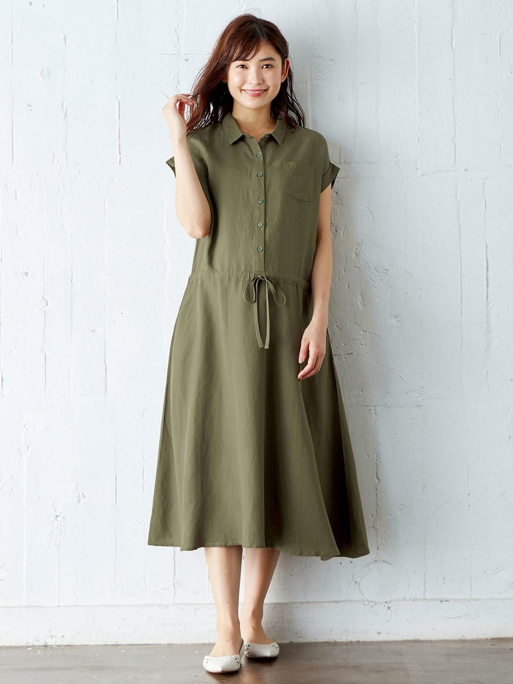 授乳しやすい テンセル麻前開きワンピース エンジェリーベ マタニティウェア 授乳服通販 エンジェリーベ 公式