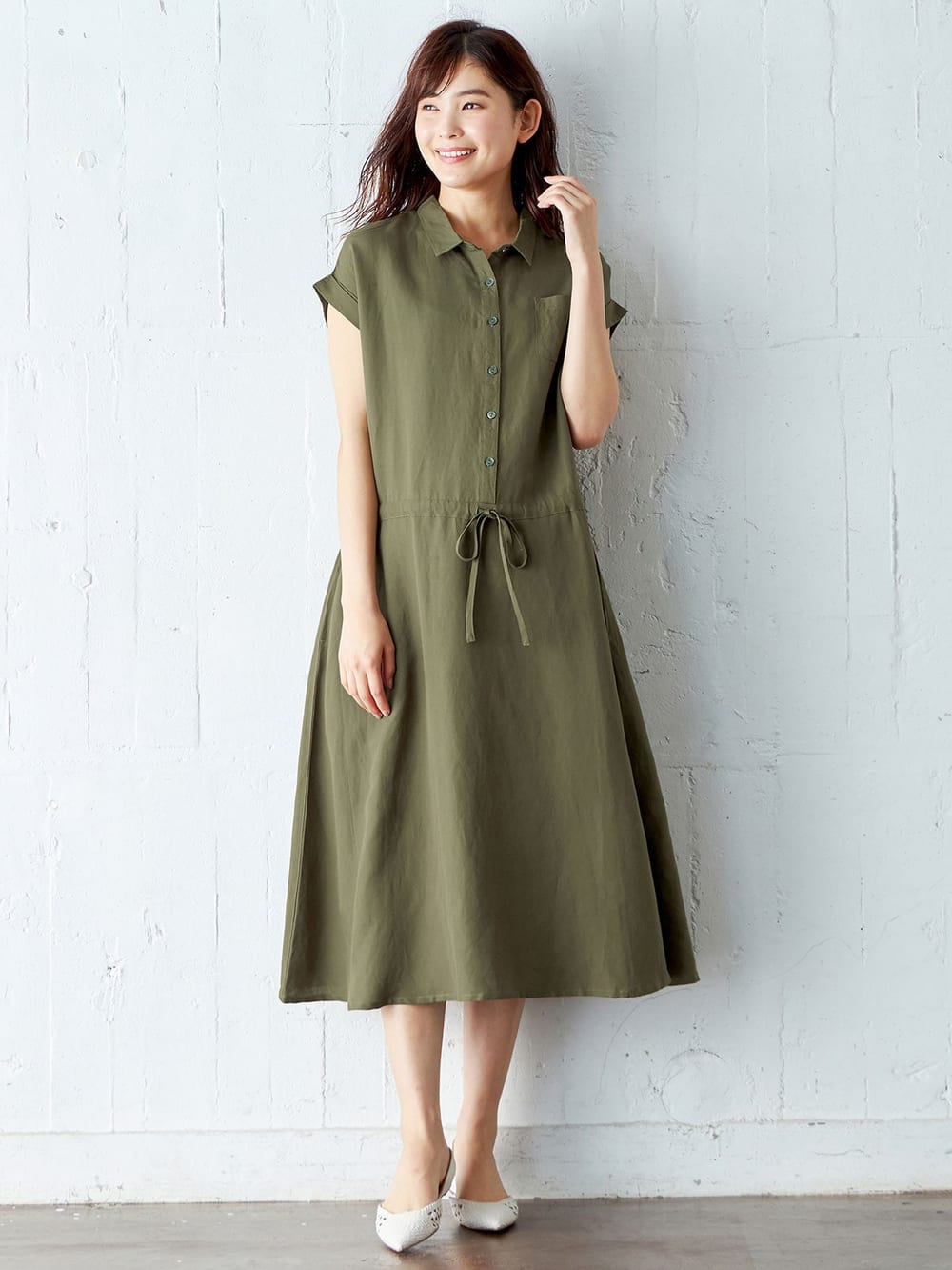 授乳しやすい テンセル麻前開きワンピース エンジェリーベ マタニティウェア 授乳服通販 エンジェリーベ 公式