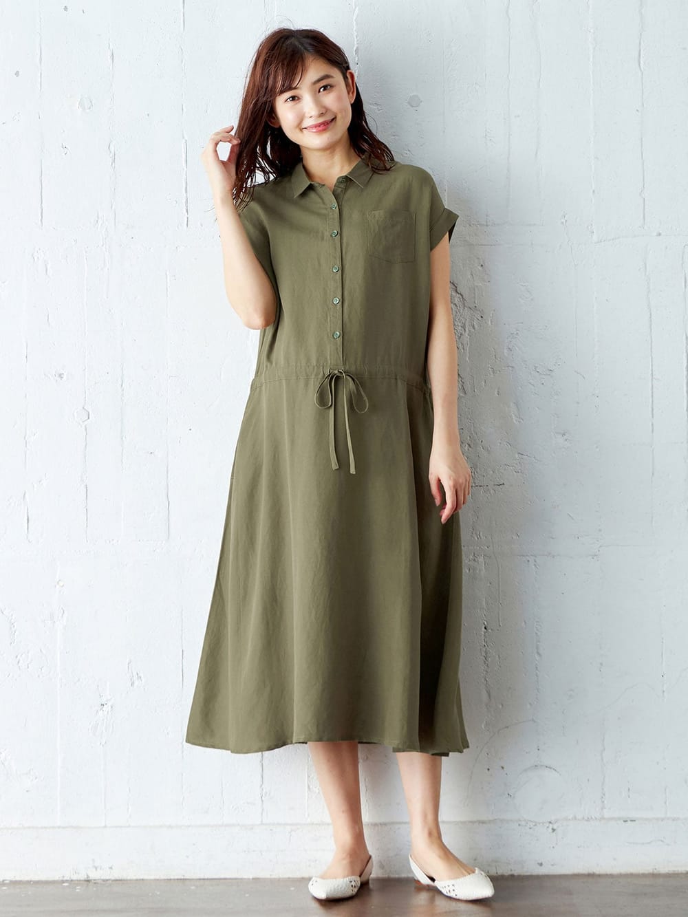 授乳しやすい テンセル麻前開きワンピース エンジェリーベ マタニティウェア 授乳服通販 エンジェリーベ 公式