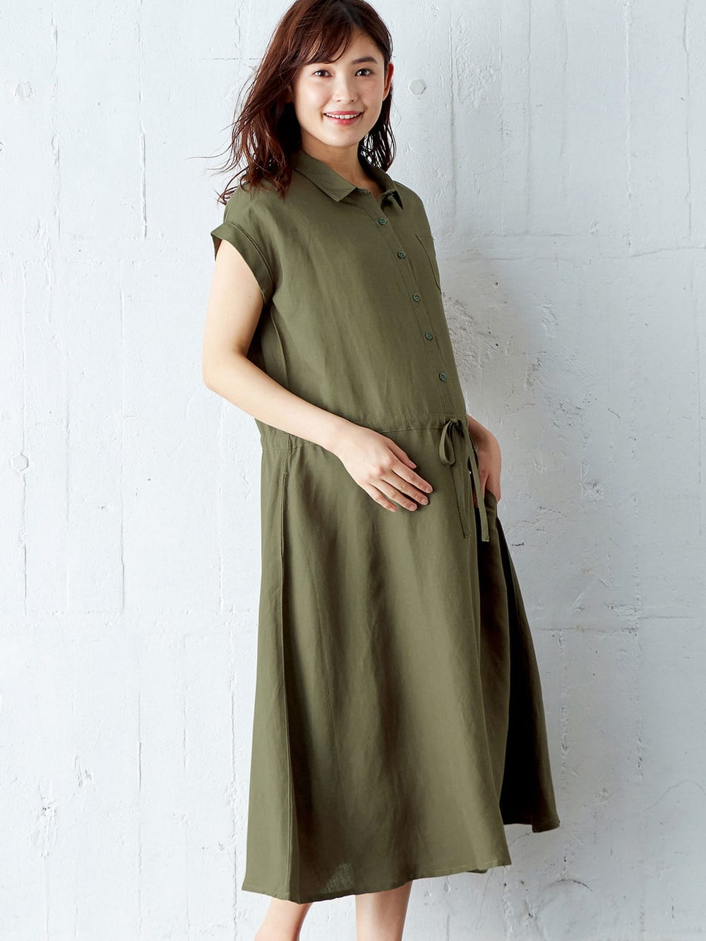 マタニティ ワンピース 授乳しやすい テンセル麻前開きワンピース マタニティウェア 授乳服通販 エンジェリーベ 公式