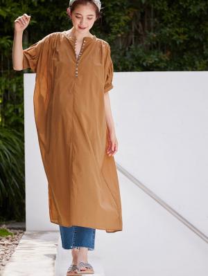 マタニティ ワンピース|コットンローンシアーロングワンピース　マタニティ・授乳服【出産後も長く使える】|ベージュ