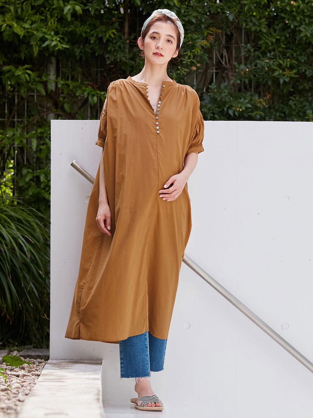 マタニティ ワンピース|コットンローンシアーロングワンピース　マタニティ・授乳服【出産後も長く使える】|ベージュ