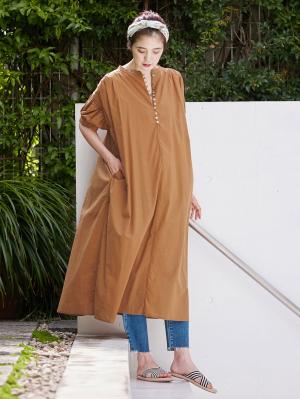 マタニティ ワンピース|コットンローンシアーロングワンピース　マタニティ・授乳服【出産後も長く使える】|ベージュ