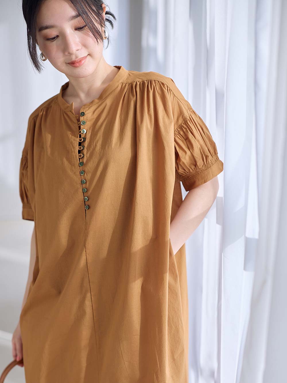 マタニティ ワンピース|コットンローンシアーロングワンピース　マタニティ・授乳服【出産後も長く使える】|ベージュ