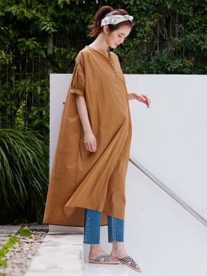 マタニティ ワンピース|コットンローンシアーロングワンピース　マタニティ・授乳服【出産後も長く使える】|ベージュ
