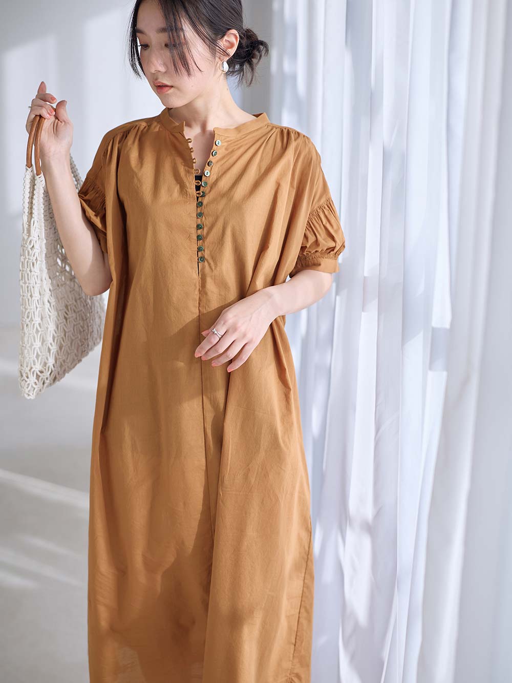 マタニティ ワンピース|コットンローンシアーロングワンピース　マタニティ・授乳服【出産後も長く使える】|ベージュ