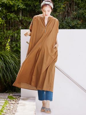 マタニティ ワンピース|コットンローンシアーロングワンピース　マタニティ・授乳服【出産後も長く使える】|ベージュ