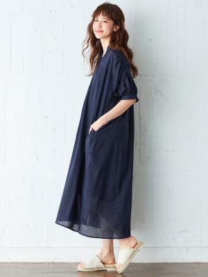 マタニティ ワンピース|コットンローンシアーロングワンピース　マタニティ・授乳服【出産後も長く使える】|ネイビー