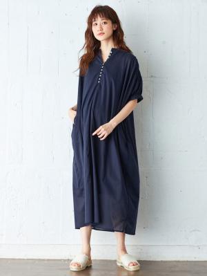マタニティ ワンピース|コットンローンシアーロングワンピース　マタニティ・授乳服【出産後も長く使える】|ネイビー
