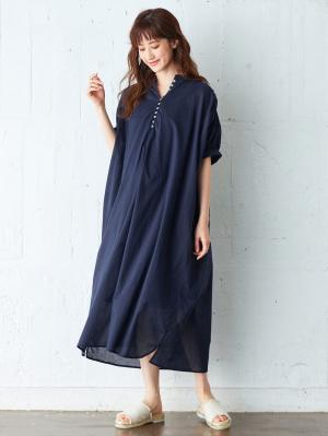 マタニティ ワンピース|コットンローンシアーロングワンピース　マタニティ・授乳服【出産後も長く使える】|ネイビー