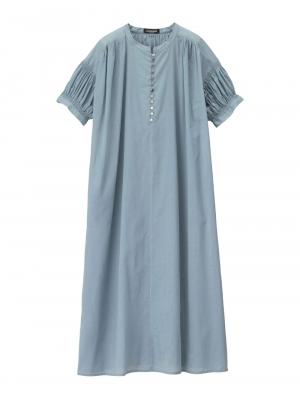 マタニティ ワンピース|コットンローンシアーロングワンピース　マタニティ・授乳服【出産後も長く使える】|サックス