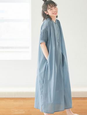 マタニティ ワンピース|コットンローンシアーロングワンピース　マタニティ・授乳服【出産後も長く使える】|サックス