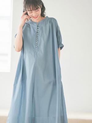 マタニティ ワンピース|コットンローンシアーロングワンピース　マタニティ・授乳服【出産後も長く使える】|サックス