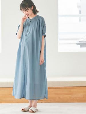 マタニティ ワンピース|コットンローンシアーロングワンピース　マタニティ・授乳服【出産後も長く使える】|サックス