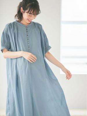 マタニティ ワンピース|コットンローンシアーロングワンピース　マタニティ・授乳服【出産後も長く使える】|サックス