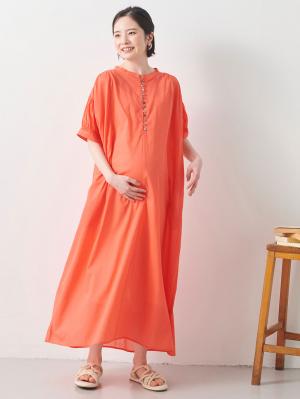 マタニティ ワンピース|コットンローンシアーロングワンピース　マタニティ・授乳服【出産後も長く使える】