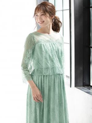 マタニティ ワンピース|スカラップレース切替ワンピース　マタニティ・授乳服【出産後も長く使える】|ミント