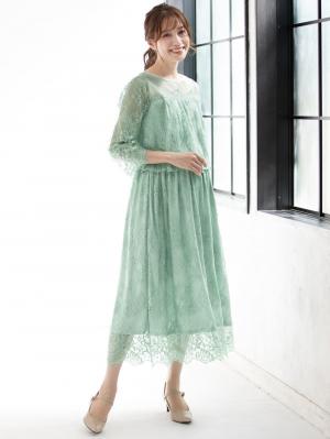 マタニティ ワンピース|スカラップレース切替ワンピース　マタニティ・授乳服【出産後も長く使える】|ミント