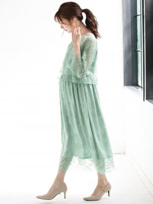 マタニティ ワンピース|スカラップレース切替ワンピース　マタニティ・授乳服【出産後も長く使える】|ミント