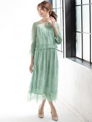 マタニティ ワンピース|スカラップレース切替ワンピース　マタニティ・授乳服【出産後も長く使える】|ミント