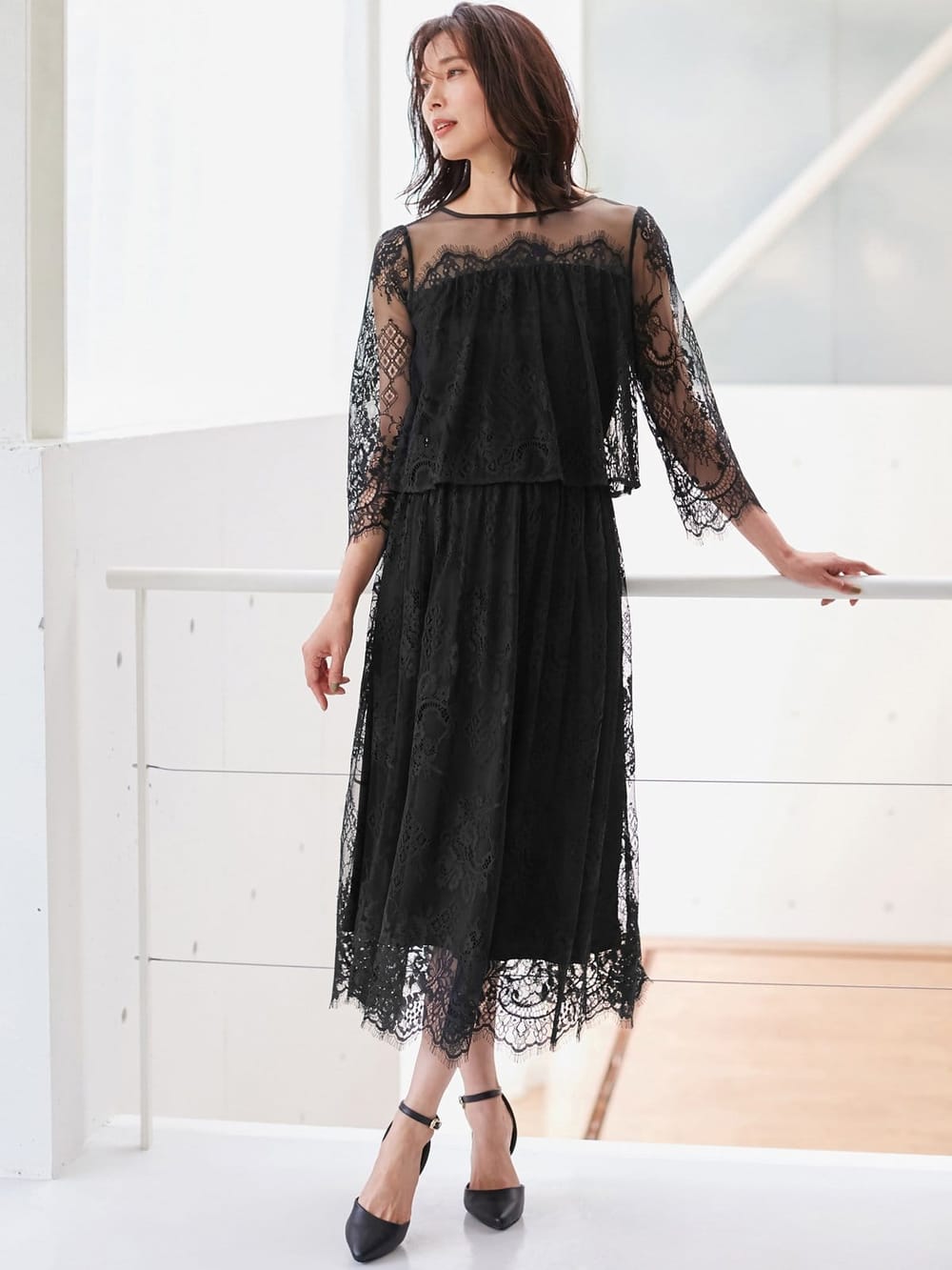 マタニティ ワンピース 授乳口付 スカラップレース切替ワンピース マタニティウェア 授乳服通販 エンジェリーベ 公式