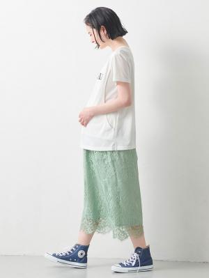 マタニティ スカート|【産前産後】スカラップレースセミタイトスカート【出産後も長く使える】|ミント