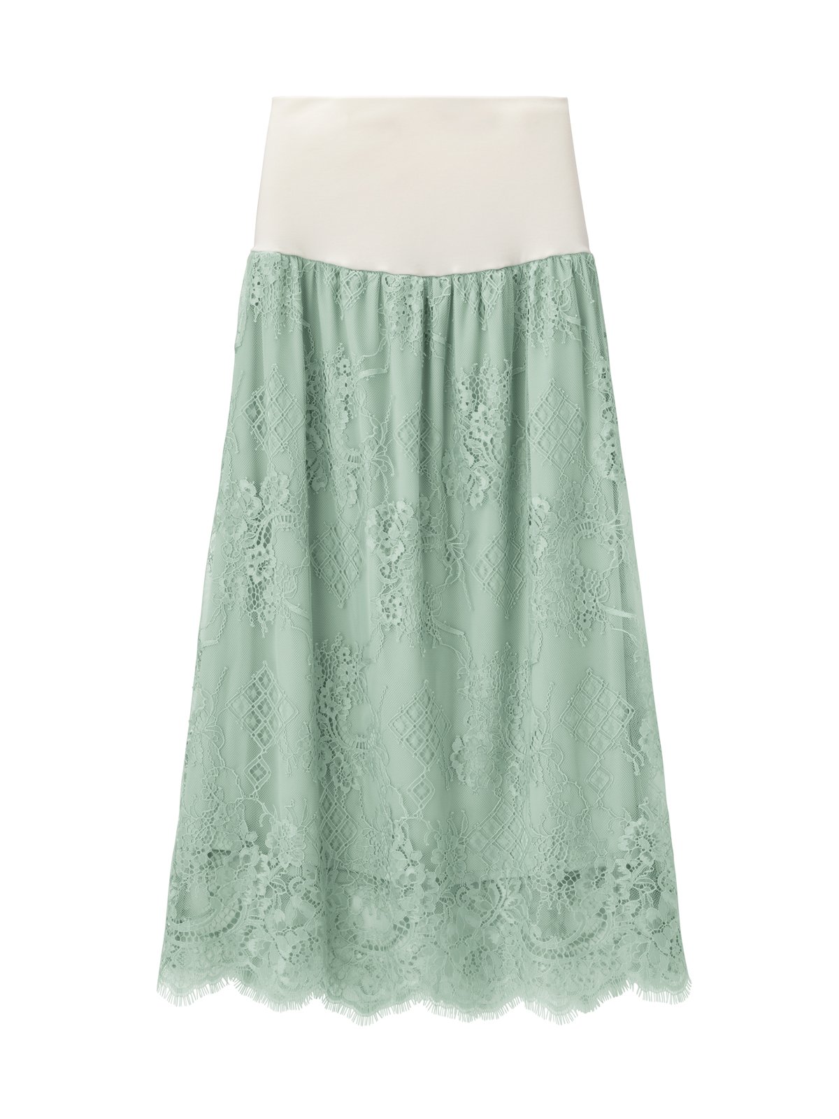 マタニティ スカート|【産前産後】スカラップレースセミタイトスカート【出産後も長く使える】|ミント