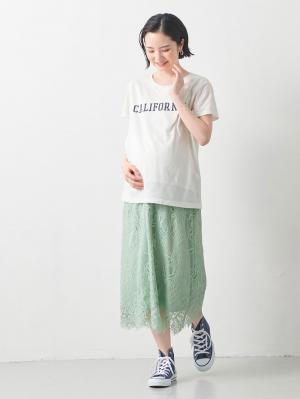 マタニティ スカート|【産前産後】スカラップレースセミタイトスカート【出産後も長く使える】|ミント