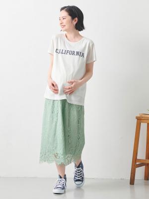 マタニティ スカート|【産前産後】スカラップレースセミタイトスカート【出産後も長く使える】|ミント