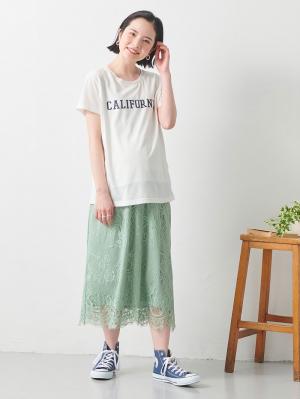 マタニティ スカート|【産前産後】スカラップレースセミタイトスカート【出産後も長く使える】|ミント