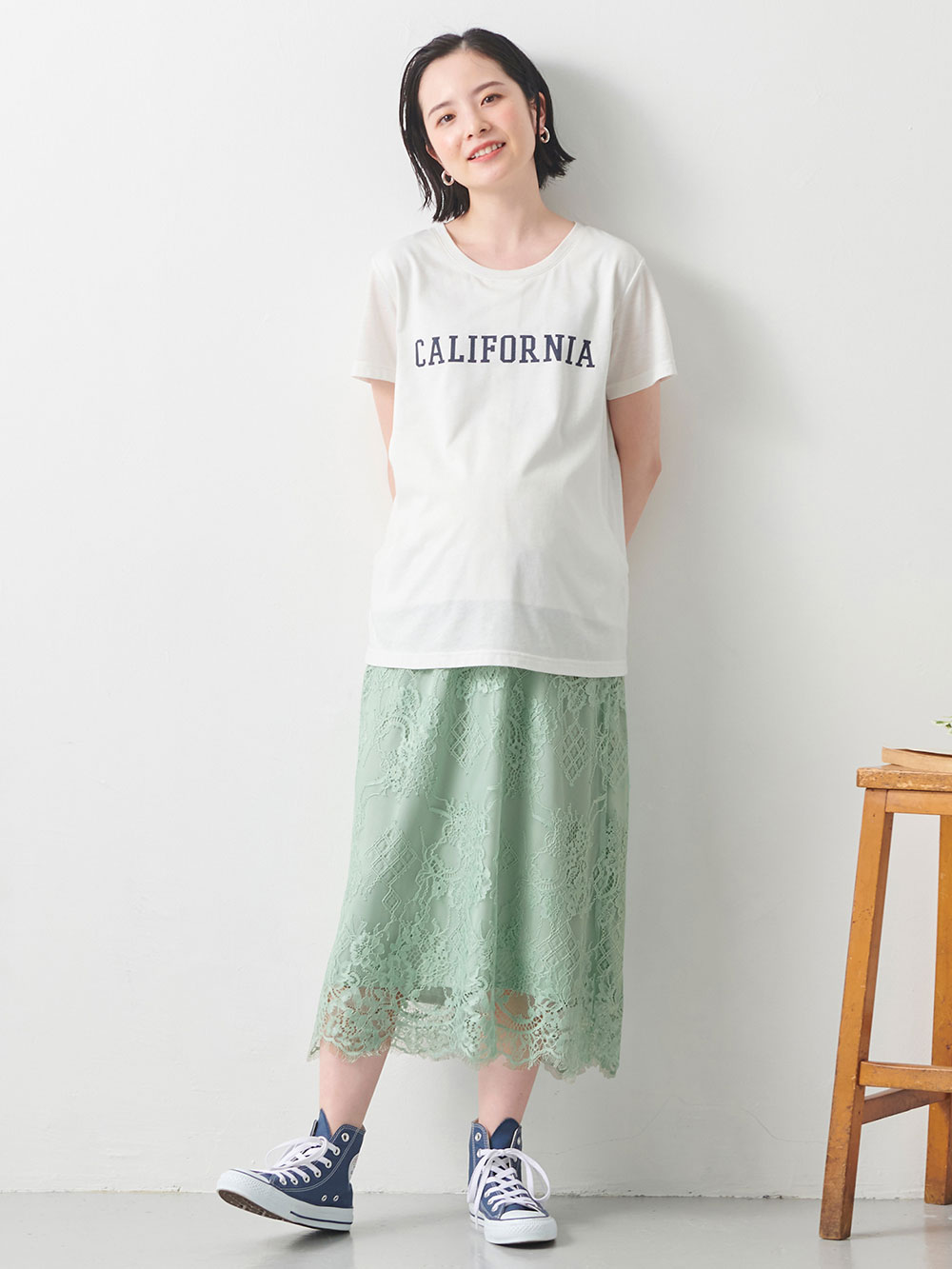 マタニティ スカート|【産前産後】スカラップレースセミタイトスカート【出産後も長く使える】|ミント