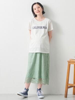 マタニティ スカート|【産前産後】スカラップレースセミタイトスカート【出産後も長く使える】|ミント