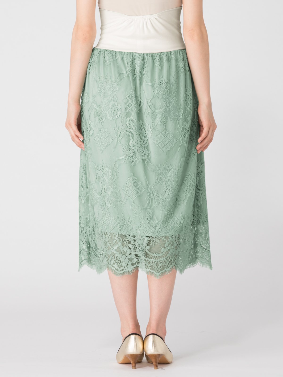 マタニティ スカート|【産前産後】スカラップレースセミタイトスカート【出産後も長く使える】