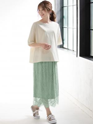 マタニティ トップス|USAコットンドロップショルダーTシャツ マタニティ・授乳服【出産後も長く使える】|オフ(ロゴ)