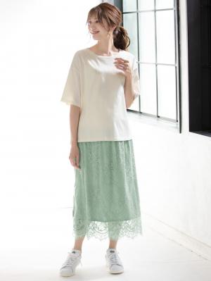 マタニティ トップス|USAコットンドロップショルダーTシャツ マタニティ・授乳服【出産後も長く使える】|オフ(ロゴ)